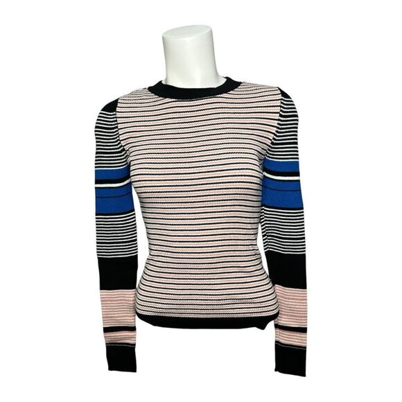 FRESHMAN Juniors' Multi-Striped Ribbed Pullover Sweater Peach Black XS NWT - Picture 1 of 6